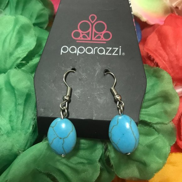 Paparazzi Turquoise-like Hanging Earrings - Picture 2 of 16